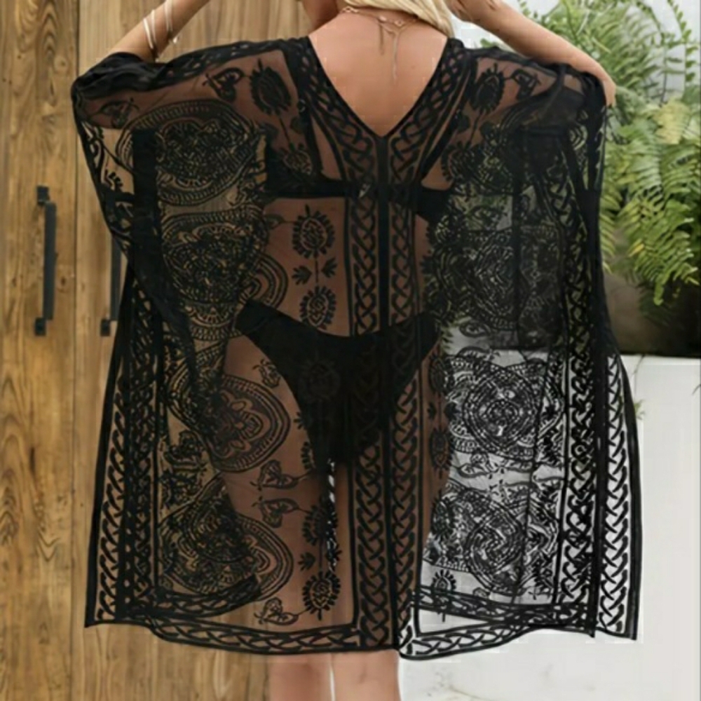 Swimsuit Coverup Kaftan Top Dress Black 2X NEW 🌊 Last 1 - Picture 4 of 8